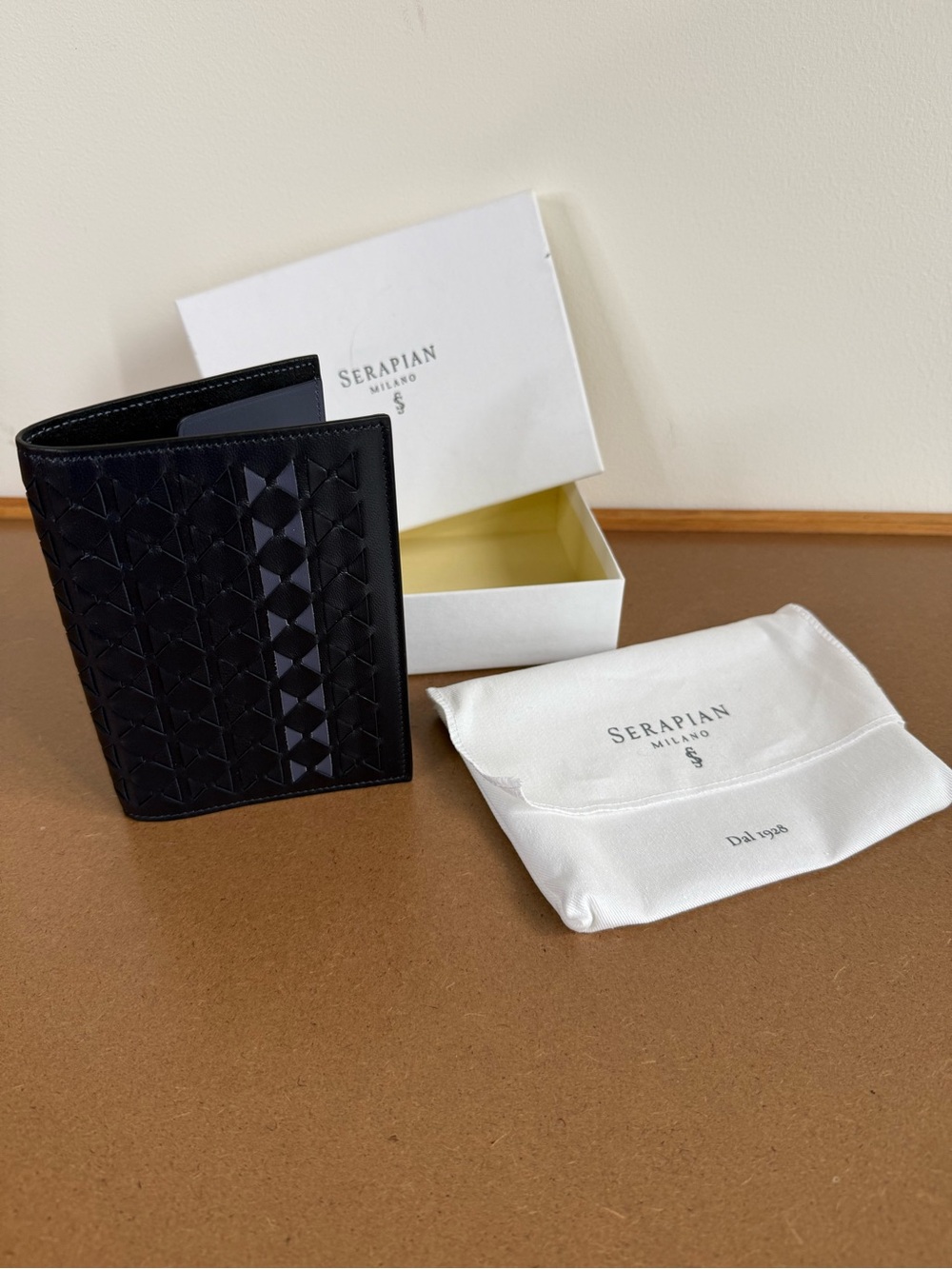 Serapian Milano for Van Cleef & Arpels New Navy Woven Leather Passport Case